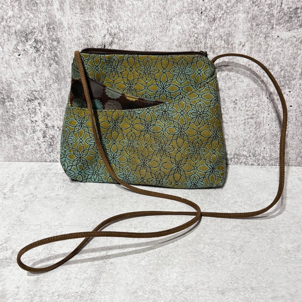 Maruca Handmade Boulder CO Green Floral Jacquard Woven Crossbody Bag Small Purse